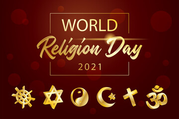 world religion day. holiday concept gold background. template for banner, card, invitation, poster. vector eps10 illustration