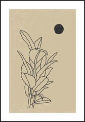 Minimalist botanical branch with leaves abstract collage