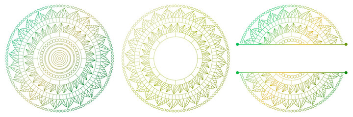 Set of flower mandalas. Split pattern in form of mandala for Henna Mehndi or tattoo decoration. Decorative ornament in ethnic oriental style, vector illustration.	