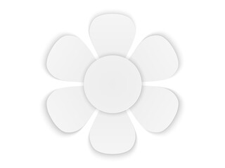 Sheets of white paper stylized as a flower with six petals and round center. White paper template.
