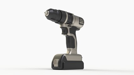cordless screwdriver, drill on white background 3d render