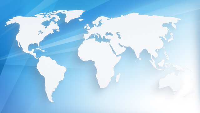White world map floating over abstract modern blue background with transparent lines and layers. 4k resolution.