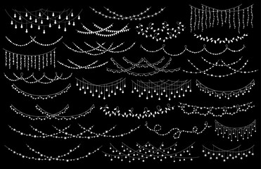 christmas new year wedding celebration party hanging string lights decoration garlands set, isolateed vector illustration festive graphic