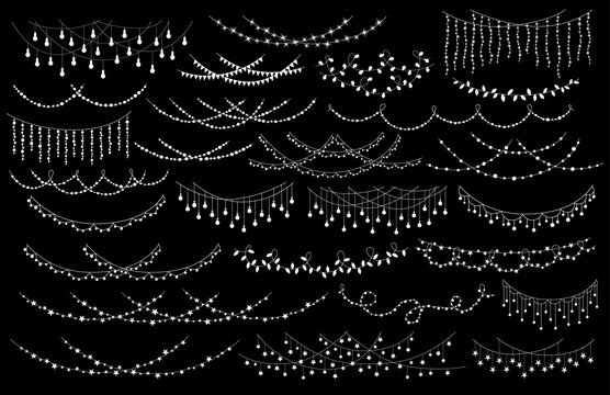 christmas new year wedding celebration party hanging string lights decoration garlands set, isolateed vector illustration festive graphic