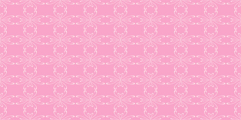 Beautiful background pattern with floral ornament on pink background, wallpaper. Seamless pattern, texture. Vector illustration