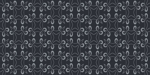 Stylish background pattern with gray geometric ornament on black background, wallpaper. Seamless pattern, texture. Vector graphics