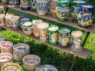romanian decorated pottery on display