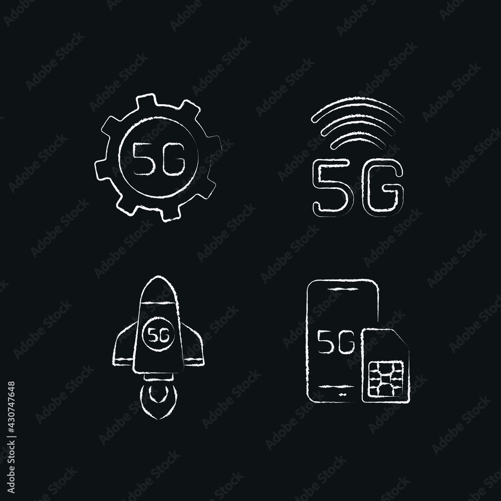 Poster 5g connection chalk icons set. high speed internet. thin line customizable illustration. contour sym