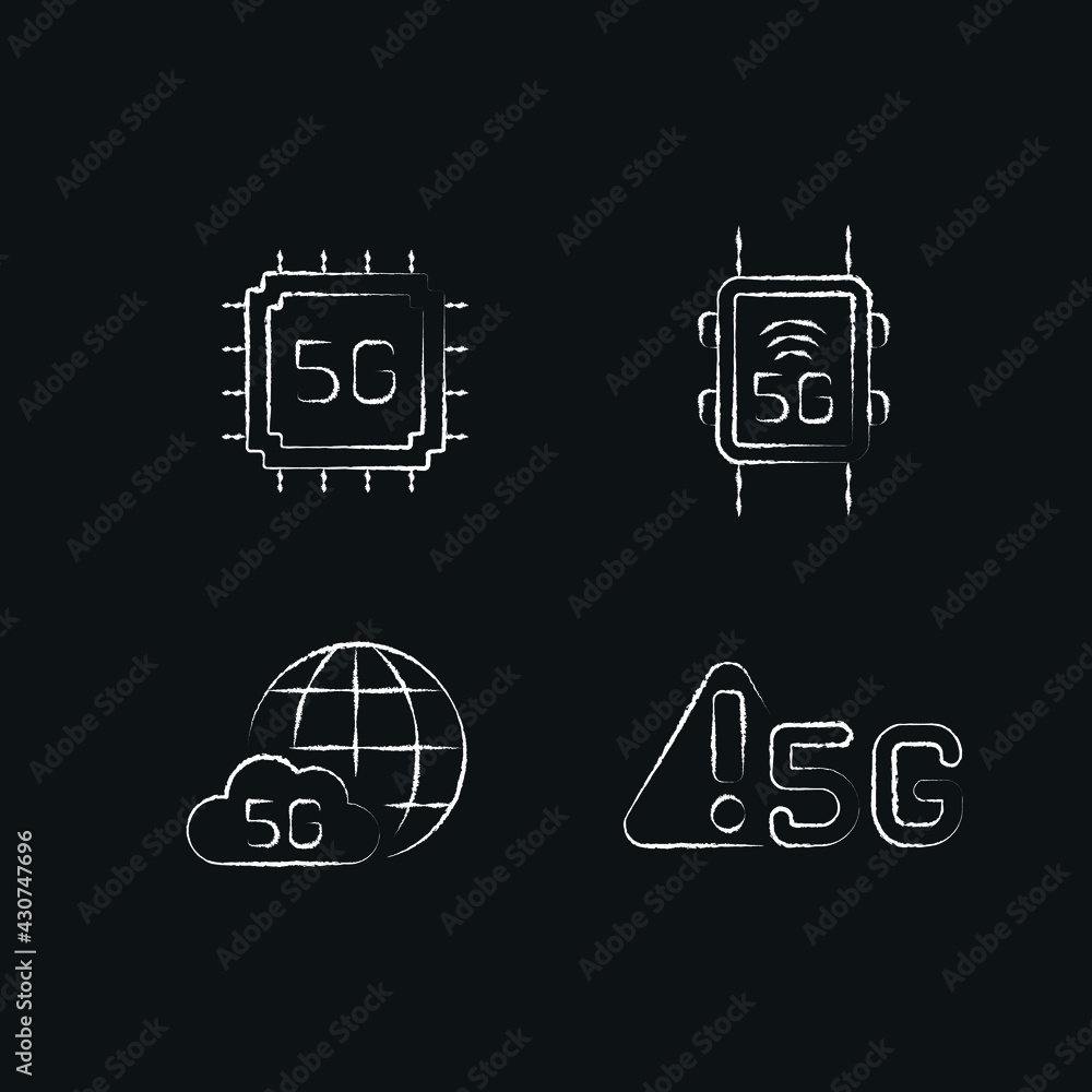 Poster 5g connection chalk icons set. high speed internet. thin line customizable illustration. contour sym
