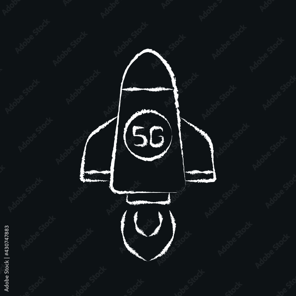 Poster 5g connection rocket chalk icon. high speed internet. thin line customizable illustration. contour s