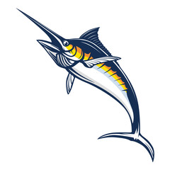 Marline fishing grunge background. Fishing retro theme. Sword fish.