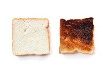 Top view of Bread slices and Burnt toast isolated on white background included clipping path.