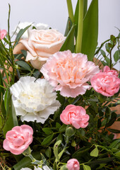 floristic bouquet of roses and carnations flowers