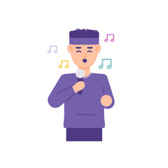 illustration of a boy singing using a mic. live a song. holding a mic. flat style. people vector illustration design