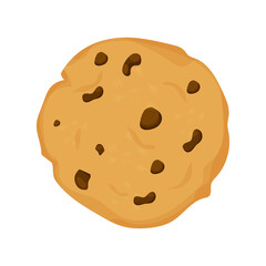 Traditional chocolate chip cookie round isolated on white background in flat style. Element for web designs. Sweet food, dessert.