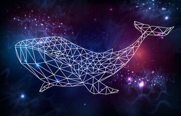 Hipster polygonal whale silhouette on outer space background. Vector illustration © annbozhko