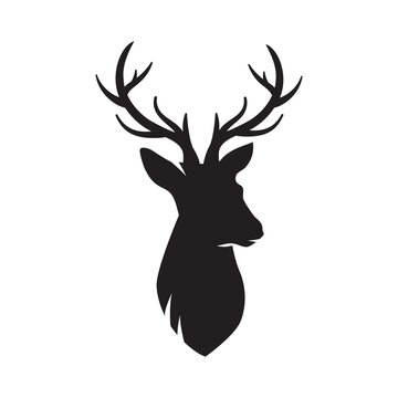 Vector Deer Head Silhouette, Deer icon isolated, Reindeer illustration
