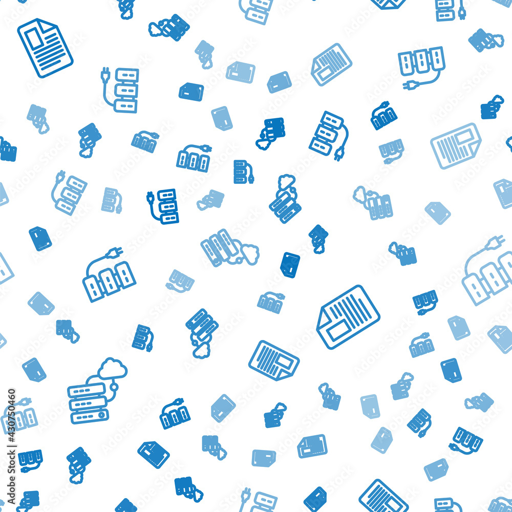 Aufkleber set line network cloud connection, file document and server on seamless pattern. vector