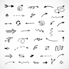 Vector set of hand-drawn arrows, elements for presentation