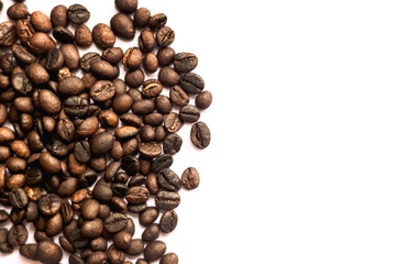 A lot of coffee beans on a white background
