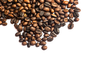 A lot of coffee beans on a white background