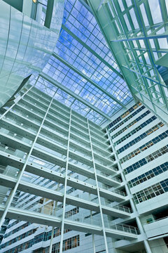 THE HAGUE-MARCH 18. The Hague City Hall atrium. Designed in 1986 by Richard Meier, completed in 1995. 4,500 sq. meter atrium flanked by two 10- and 12-storey buildings. The Hague, March 18, 2013.