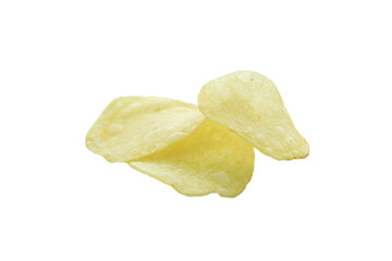 Group of potato chips isolated on white background