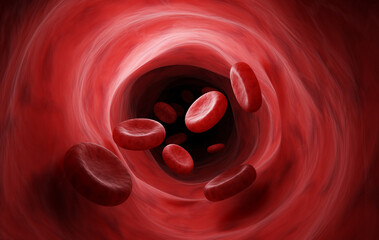 Visualize of red blood cells flow in vein, health care and technology concept