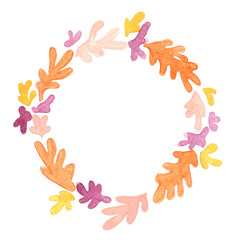 Colorful abstract coral reef wreath watercolor hand painting for decoration on summer holiday and marine life concept.