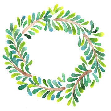 Palm leaves wreath watercolor hand painting for decoration on summer beach theme concept.