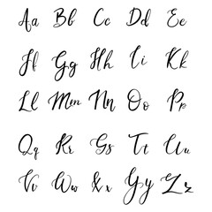 Hand lettering alphabet design, handwritten brush script modern calligraphy ,isolated on white background , Vector illustration EPS 10