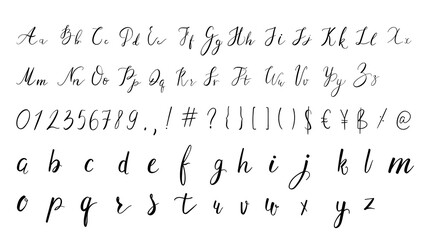 Naklejka premium Hand lettering alphabet design, handwritten brush script modern calligraphy ,isolated on white background , Vector illustration EPS 10