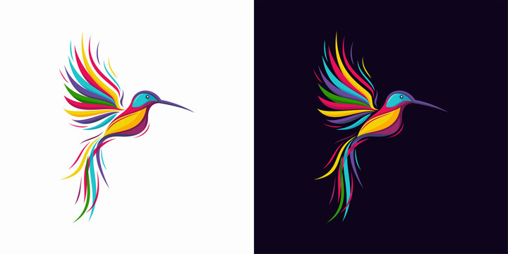 abstract colorful hummingbird colibri bird logo line outline monoline vector icon illustration
