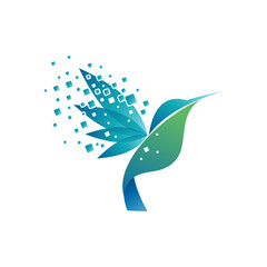 Hummingbird tech logo, digital bird logo template
