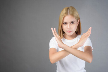 portrait of short blonde hair woman in studio