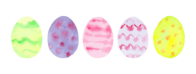 Watercolor Easter Eggs Isolated Over White Background