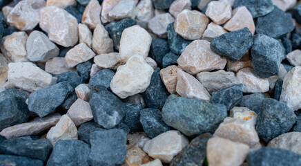 Crushed decorative garden pebbles with the mix of blue and gray.