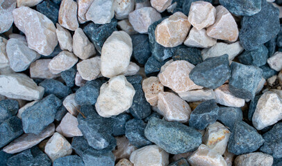 Crushed decorative garden pebbles with the mix of blue and gray.
