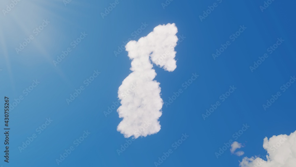 Poster 3d rendering of white clouds in shape of symbol of oxygen mask on blue sky with sun