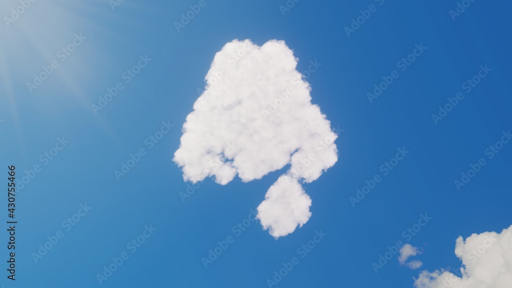 Poster 3d rendering of white clouds in shape of symbol of nose on blue sky with sun
