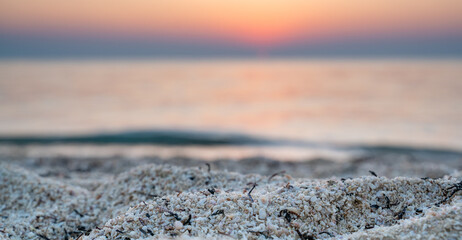Colorful vibrant ocean beach sunrise during a summer day. beautiful sunrise