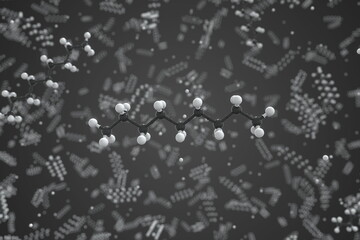 Molecule of nonane, ball-and-stick molecular model. Scientific 3d rendering