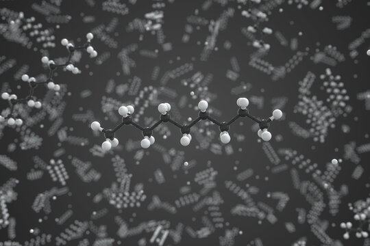 Molecule of nonane, ball-and-stick molecular model. Scientific 3d rendering
