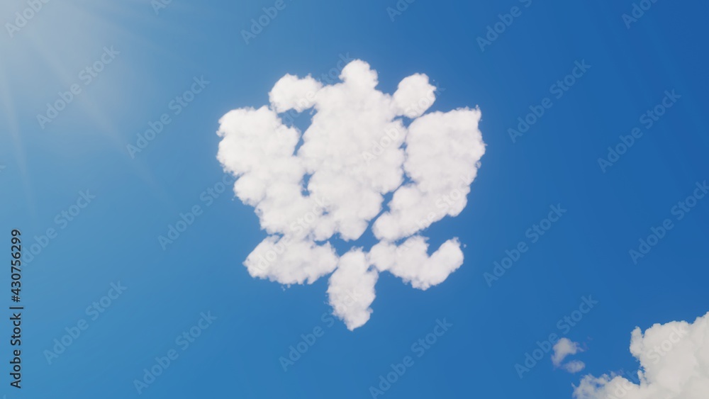 Poster 3d rendering of white clouds in shape of symbol of lotus on blue sky with sun