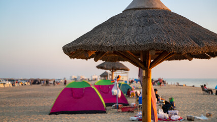 Beach camping concept during summer vacations. Al ghariya beach in qatar