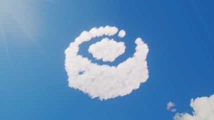 3d rendering of white clouds in shape of symbol of maki on blue sky with sun