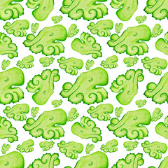 green hand drawn watercolor octopus seamless pattern