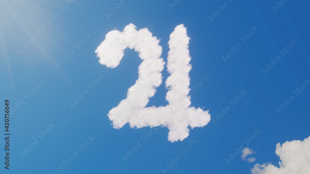 Poster 3d rendering of white clouds in shape of symbol of jupiter symbol on blue sky with sun