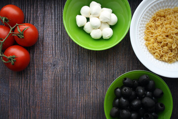Ingredients for Italian salad dressing. Culinary background.