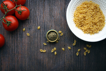Ingredients for Italian salad dressing. Culinary background.